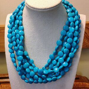 Vintage 6 Multi-Strand Turquoise Color Coin Howlite Stone Chunky Necklace